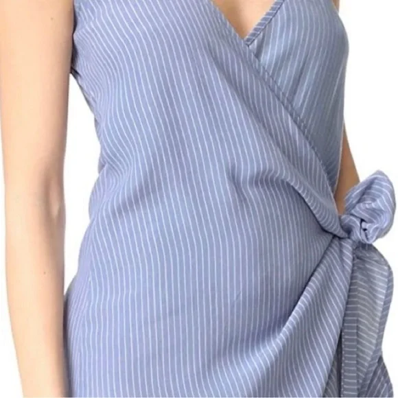 Faithfull the Brand Kara Oxford Blue Stripe Wrap Mini Dress 2 Nautical - Picture 7 of 11